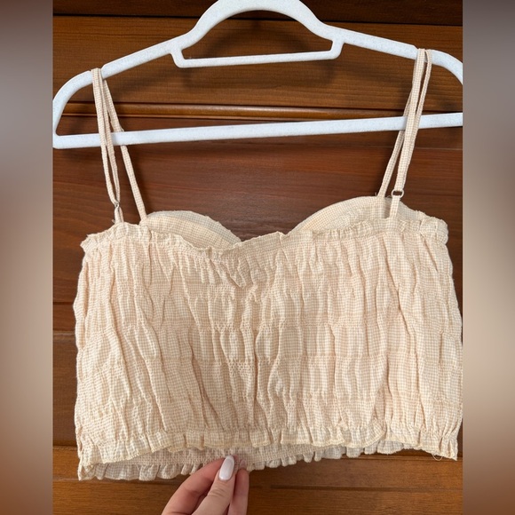 ZARA Textured Gingham Ruched Stretch Bustier Crop Top Size M - Picture 5 of 6